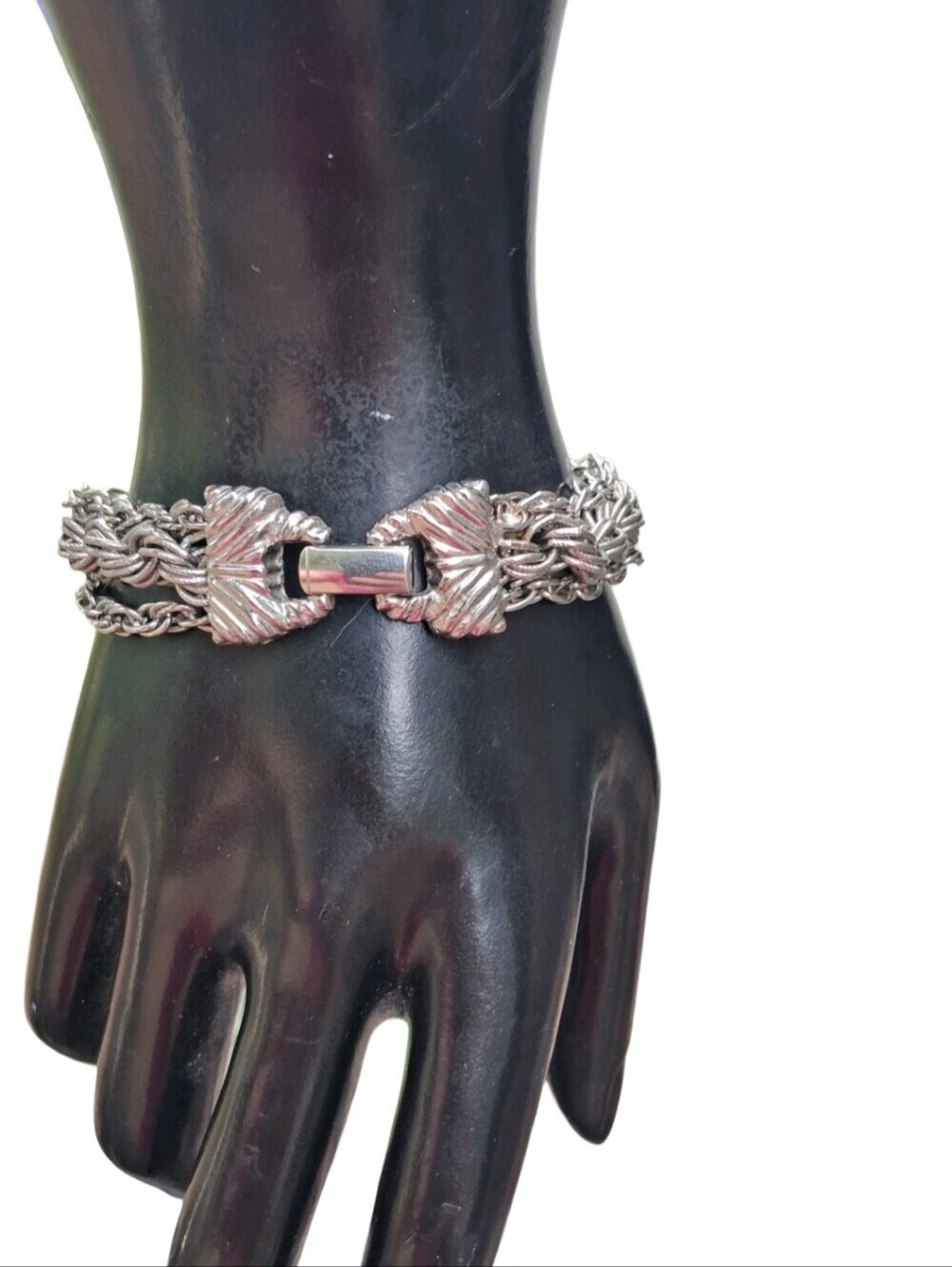 Vintage Goldette NY Silver Tone Multi Strand Rope Chain Statement Bracelet